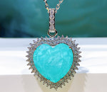 BLUE PARAIBA TOURMALINE PENDANT BIG Heart Size Magnificent Chandelier Pendant Art Deco Style Exotic Neon Vivid Blue Color & Glow Ice Blue Color Pendant 18K WHITE GOLD PLATED