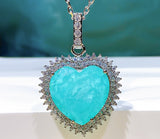 BLUE PARAIBA TOURMALINE PENDANT BIG Heart Size Magnificent Chandelier Pendant Art Deco Style Exotic Neon Vivid Blue Color & Glow Ice Blue Color Pendant 18K WHITE GOLD PLATED