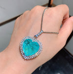 BLUE PARAIBA TOURMALINE PENDANT BIG Heart Size Magnificent Chandelier Pendant Art Deco Style Exotic Neon Vivid Blue Color & Glow Ice Blue Color Pendant 18K WHITE GOLD PLATED