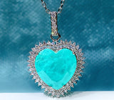 BLUE PARAIBA TOURMALINE PENDANT BIG Heart Size Magnificent Chandelier Pendant Art Deco Style Exotic Neon Vivid Blue Color & Glow Ice Blue Color Pendant 18K WHITE GOLD PLATED