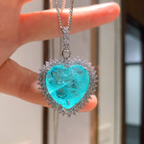 BLUE PARAIBA TOURMALINE PENDANT BIG Heart Size Magnificent Chandelier Pendant Art Deco Style Exotic Neon Vivid Blue Color & Glow Ice Blue Color Pendant 18K WHITE GOLD PLATED