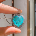 BLUE PARAIBA TOURMALINE PENDANT BIG Heart Size Magnificent Chandelier Pendant Art Deco Style Exotic Neon Vivid Blue Color & Glow Ice Blue Color Pendant 18K WHITE GOLD PLATED