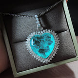 BLUE PARAIBA TOURMALINE PENDANT BIG Heart Size Magnificent Chandelier Pendant Art Deco Style Exotic Neon Vivid Blue Color & Glow Ice Blue Color Pendant 18K WHITE GOLD PLATED