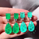 GREEN EMERLAD EARRING Magnificent Geometric Minimalism Style Exotic Vivid Green Glow Color Earring MAY Birthstone 18K White Gold Plated