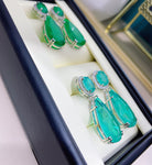 GREEN EMERLAD EARRING Magnificent Geometric Minimalism Style Exotic Vivid Green Glow Color Earring MAY Birthstone 18K White Gold Plated