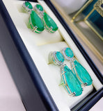GREEN EMERLAD EARRING Magnificent Geometric Minimalism Style Exotic Vivid Green Glow Color Earring MAY Birthstone 18K White Gold Plated