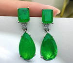 GREEN EMERLAD EARRING Magnificent Geometric Minimalism Style Exotic Vivid Green Glow Color Earring MAY Birthstone 18K White Gold Plated