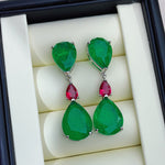 GREEN EMERLAD EARRING Magnificent Geometric Bicolor Contrast Color Style Exotic Vivid Green Glow Color Earring MAY Birthstone 18K White Gold Plated
