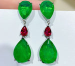 GREEN EMERLAD EARRING Magnificent Geometric Bicolor Contrast Color Style Exotic Vivid Green Glow Color Earring MAY Birthstone 18K White Gold Plated