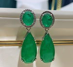 GREEN EMERLAD EARRING Magnificent Geometric Minimalism Style Exotic Vivid Green Glow Color Earring MAY Birthstone 18K White Gold Plated