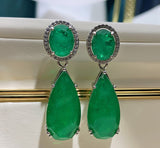 GREEN EMERLAD EARRING Magnificent Geometric Minimalism Style Exotic Vivid Green Glow Color Earring MAY Birthstone 18K White Gold Plated