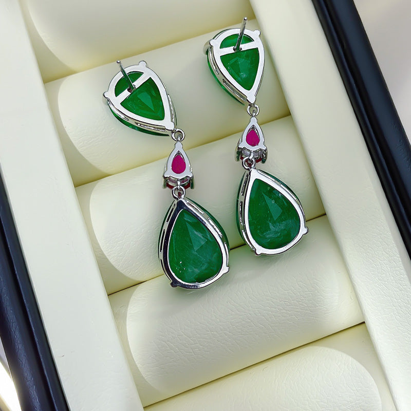 GREEN EMERLAD EARRING Magnificent Geometric Bicolor Contrast Color Style Exotic Vivid Green Glow Color Earring MAY Birthstone 18K White Gold Plated