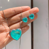 BLUE PARAIBA TOURMALINE HEART JEWELRY SET Magnificent Earring Art Deco Style Exotic Neon Vivid Blue Color & Glow Ice Blue Color Jewelry Set