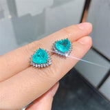 BLUE PARAIBA TOURMALINE HEART JEWELRY SET Magnificent Earring Art Deco Style Exotic Neon Vivid Blue Color & Glow Ice Blue Color Jewelry Set