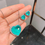 BLUE PARAIBA TOURMALINE HEART JEWELRY SET Magnificent Earring Art Deco Style Exotic Neon Vivid Blue Color & Glow Ice Blue Color Jewelry Set