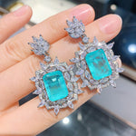 BLUE PARAIBA TOURMALINE Chandelier JEWELRY SET Magnificent Earring Art Deco Style Exotic Neon Vivid Blue Color & Glow Ice Blue Color Jewelry Set