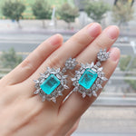 BLUE PARAIBA TOURMALINE Chandelier JEWELRY SET Magnificent Earring Art Deco Style Exotic Neon Vivid Blue Color & Glow Ice Blue Color Jewelry Set