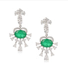 GREEN EMERLAD EARRING Magnificent Chandelier Earring Exotic Vivid Green Glow Color Earring MAY Birthstone 18K White Gold Plated