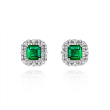 Asscher Cut Emerald Green Emerald Earrings Wedding in 925 Silver