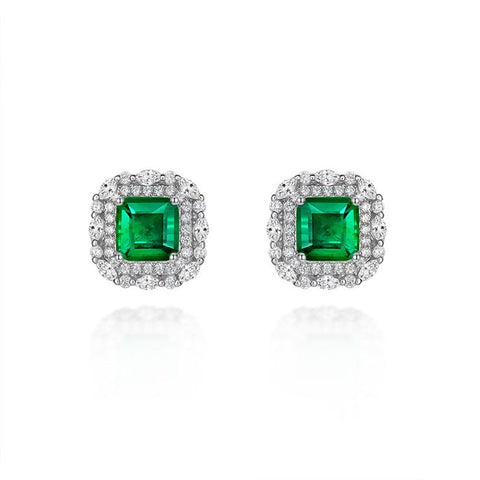 Asscher Cut Emerald Green Emerald Earrings Wedding in 925 Silver