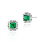 Asscher Cut Emerald Green Emerald Earrings Wedding in 925 Silver