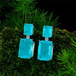 Emerald Cut Vintage Ice Blue Paraiba Earrings Wedding in 925 Silver w 18KGP