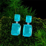 Emerald Cut Vintage Ice Blue Paraiba Earrings Wedding in 925 Silver w 18KGP
