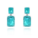 Emerald Cut Vintage Ice Blue Paraiba Earrings Wedding in 925 Silver w 18KGP