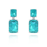 Emerald Cut Vintage Ice Blue Paraiba Earrings Wedding in 925 Silver w 18KGP
