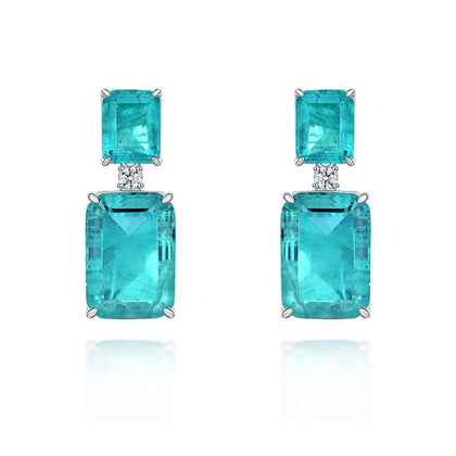 Emerald Cut Vintage Ice Blue Paraiba Earrings Wedding in 925 Silver w 18KGP