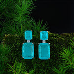 Emerald Cut Vintage Ice Blue Paraiba Earrings Wedding in 925 Silver w 18KGP
